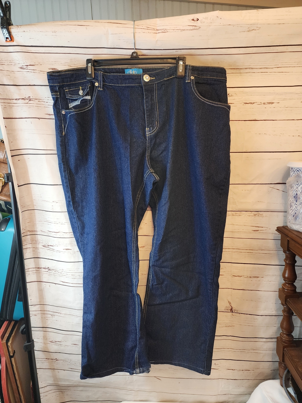 DKIN Womens Dark Blue Denim Jeans Rhinstone Accents